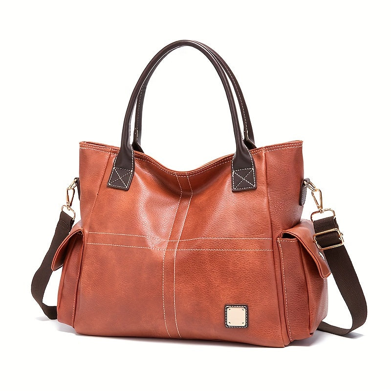 Large Capacity Retro Satchel Purse - Spacious Tote & Crossbody Bag with Durable Fashion PU Leather - Timeless Style for On-the-Go