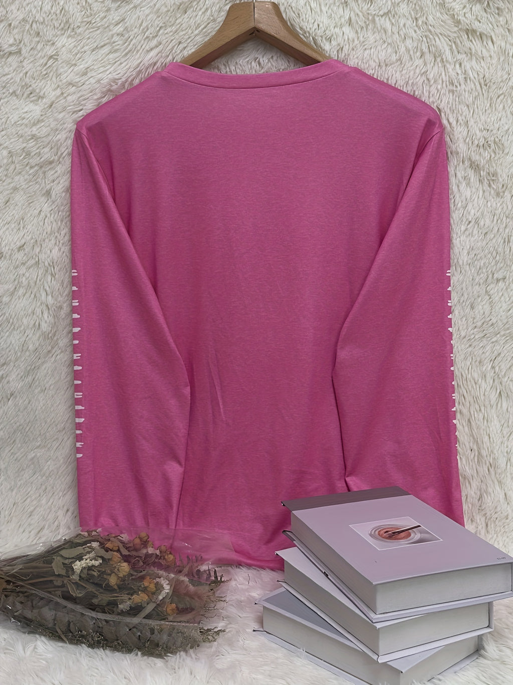 Plus Size Football Print Crew Neck T-shirt, Casual Long Sleeve Top For Spring & Fall, Women's Plus Size Clothing