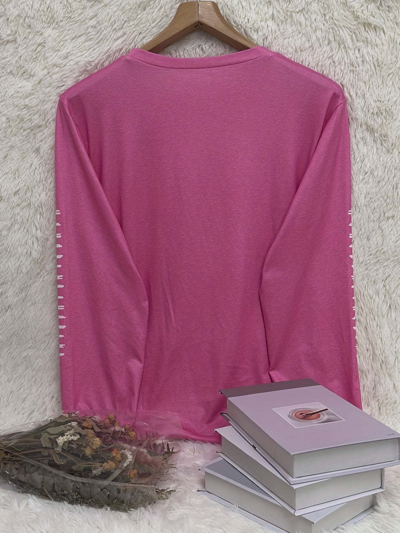 Plus Size Football Print Crew Neck T-shirt, Casual Long Sleeve Top For Spring & Fall, Women's Plus Size Clothing