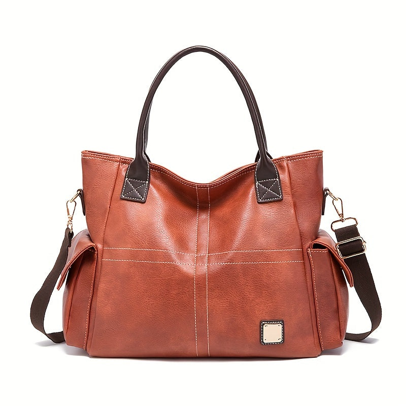Large Capacity Retro Satchel Purse - Spacious Tote & Crossbody Bag with Durable Fashion PU Leather - Timeless Style for On-the-Go