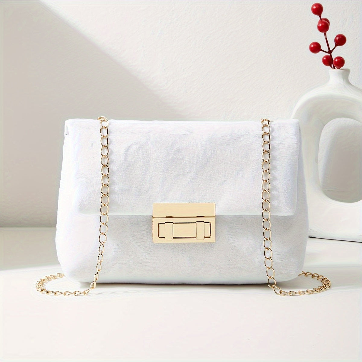Houndstooth Crossbody Bag, Fashion Chain Shoulder Bag, Women's Flap Square Purse With Lock