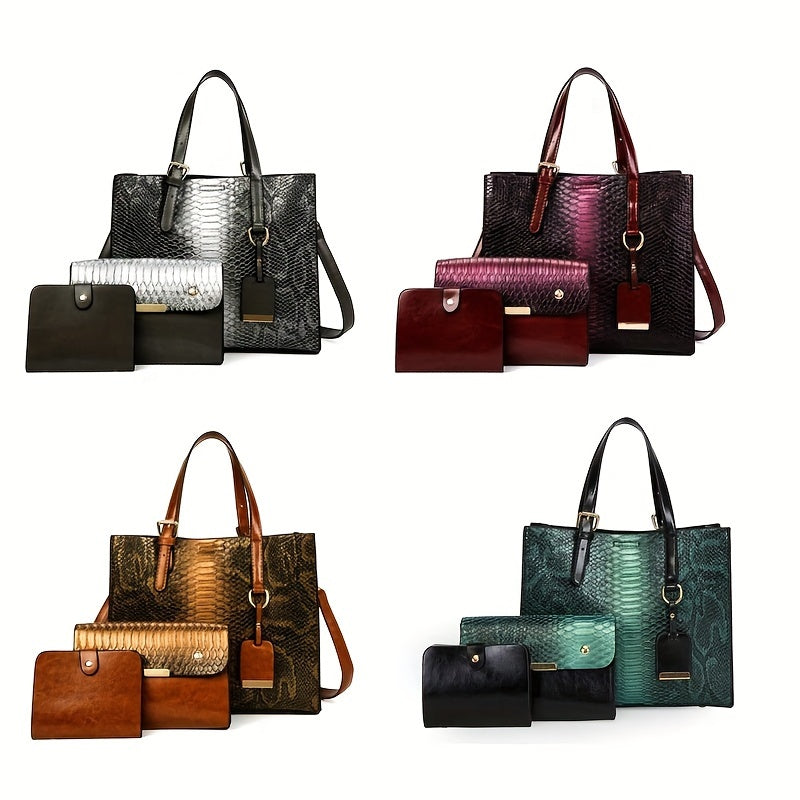 Set of 3 Stylish Tote Bags for Women Featuring a Crocodile Pattern