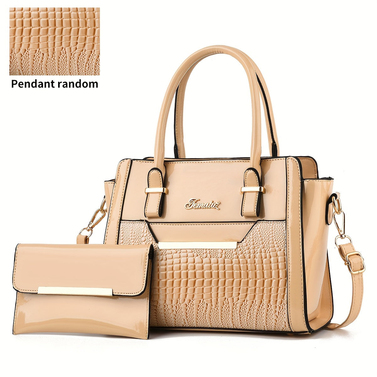 Classic Solid Color Crocodile Pattern Handbag with Clutch Purse, Textured Bags for Wo