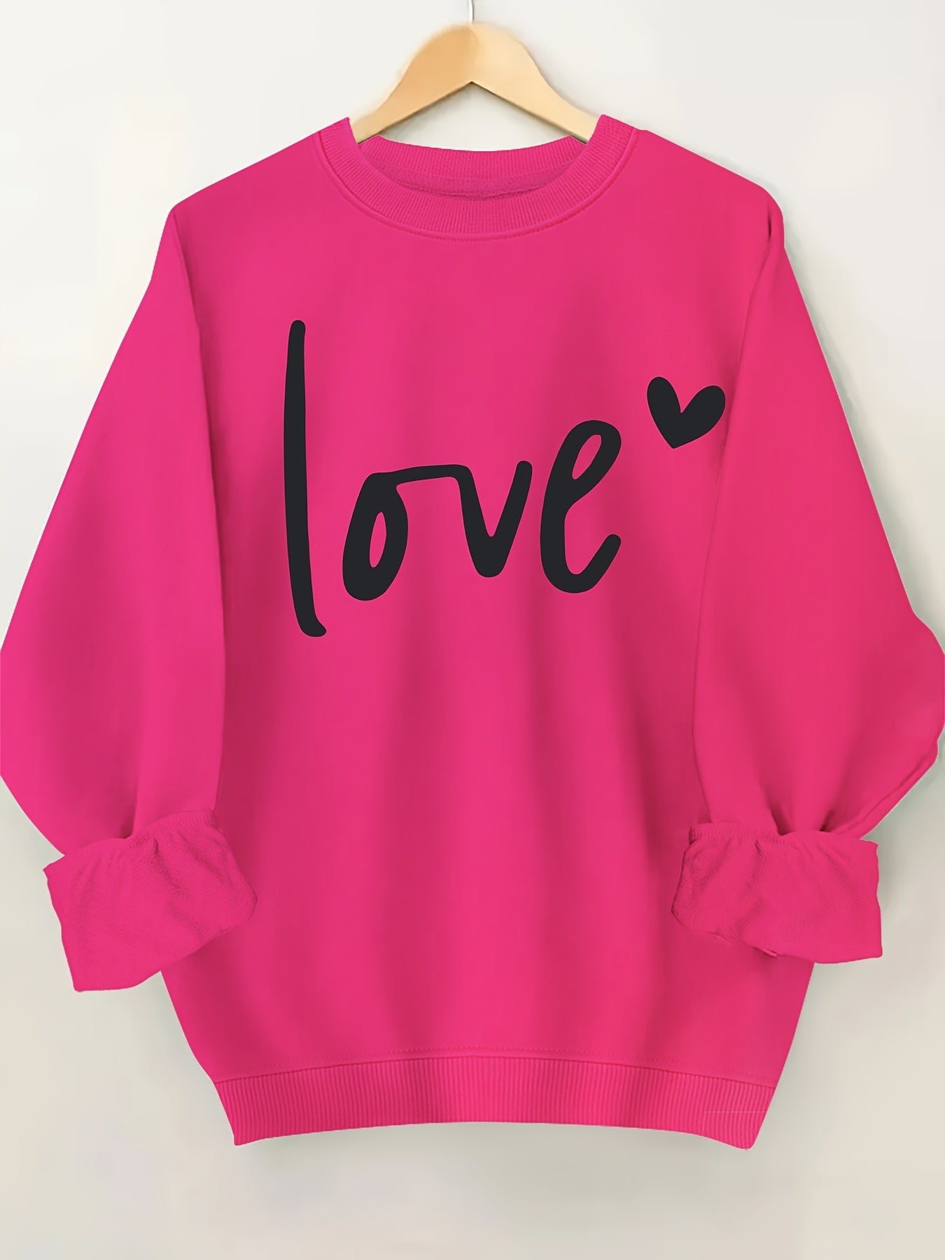 Plus Size Letter Print Sweatshirt, Crew Neck Casual Sweatshirt For Fall & Spring, Women's Plus Size Clothing