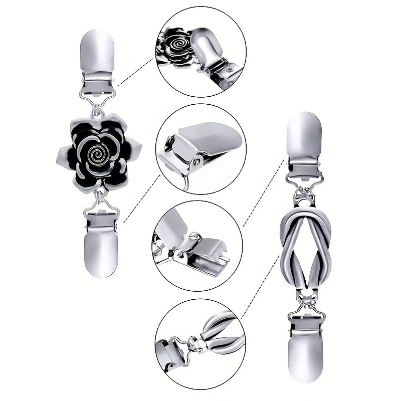 4PCS Vintage Flower Pattern Sweater Clips Set - Stylish Clips