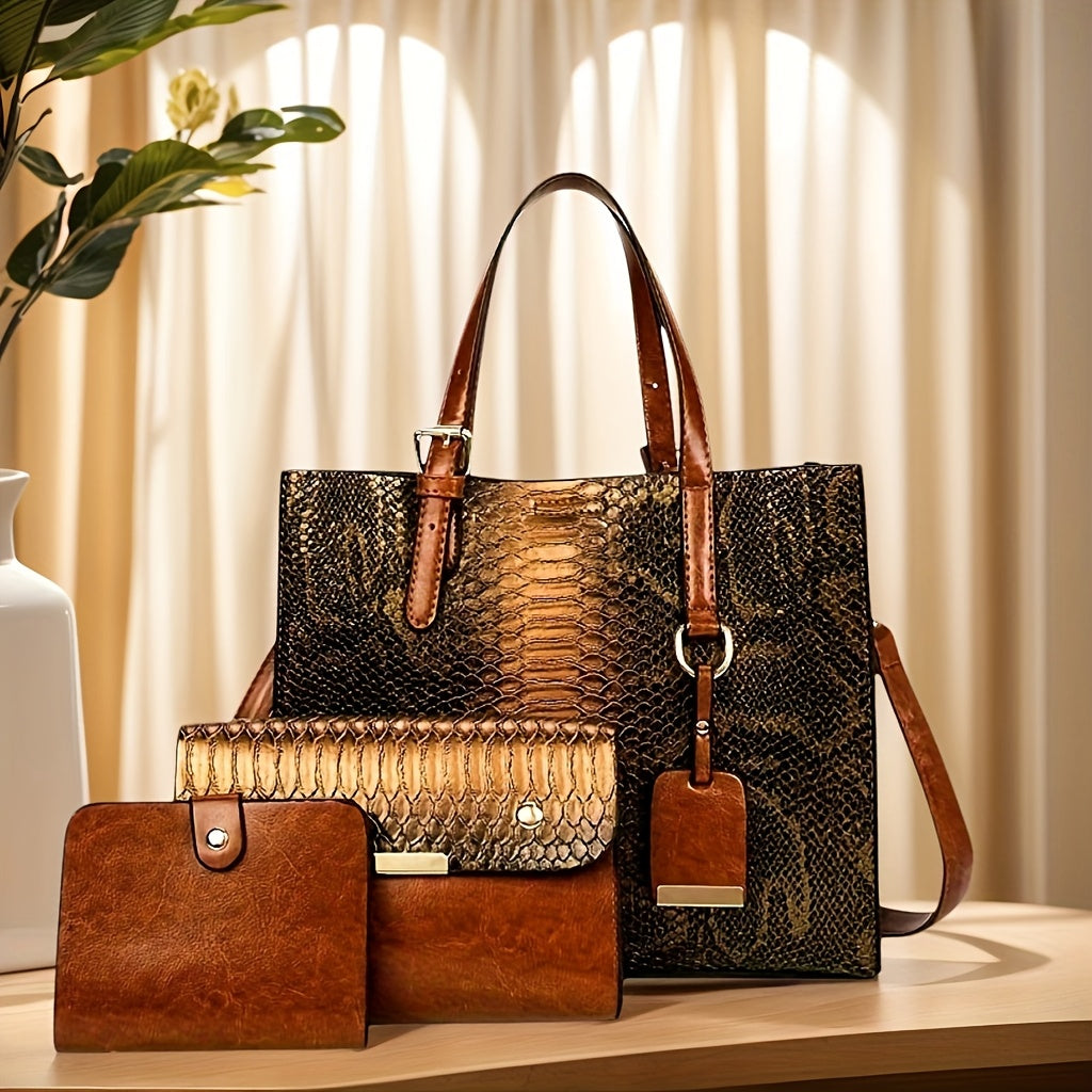 Set of 3 Stylish Tote Bags for Women Featuring a Crocodile Pattern