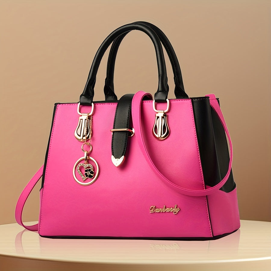 Fashionable Womens Letter Detail Shoulder Bag - Comfortable Double Handle, Spacious Purse for Work & Daily Use - Timeless Elegant Style