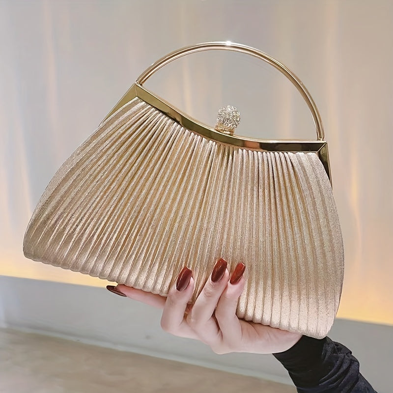 [Evening Clutch Purse] Rhinestone Decor Ruched Evening Bag for Women - Top Ring Clutch Purse Handbags for Wedding Prom Dinner