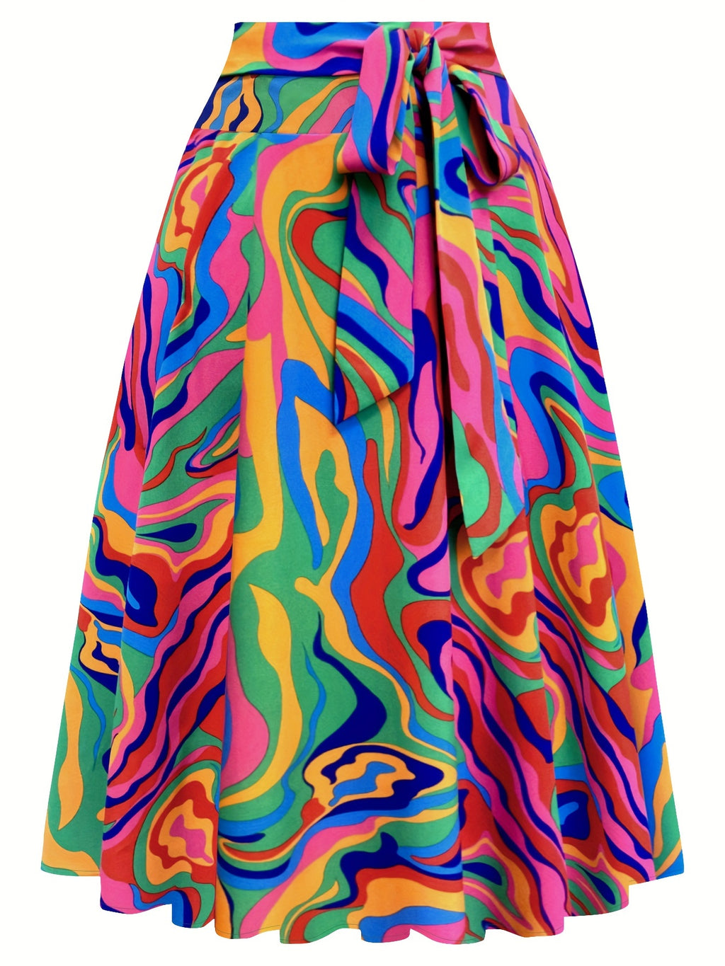Plus Size Colorful Print Skirt, Casual Tie Waist Midi Skirt, Women's Plus Size Clothing