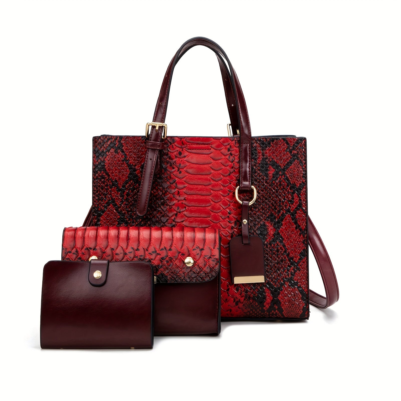Set of 3 Stylish Tote Bags for Women Featuring a Crocodile Pattern