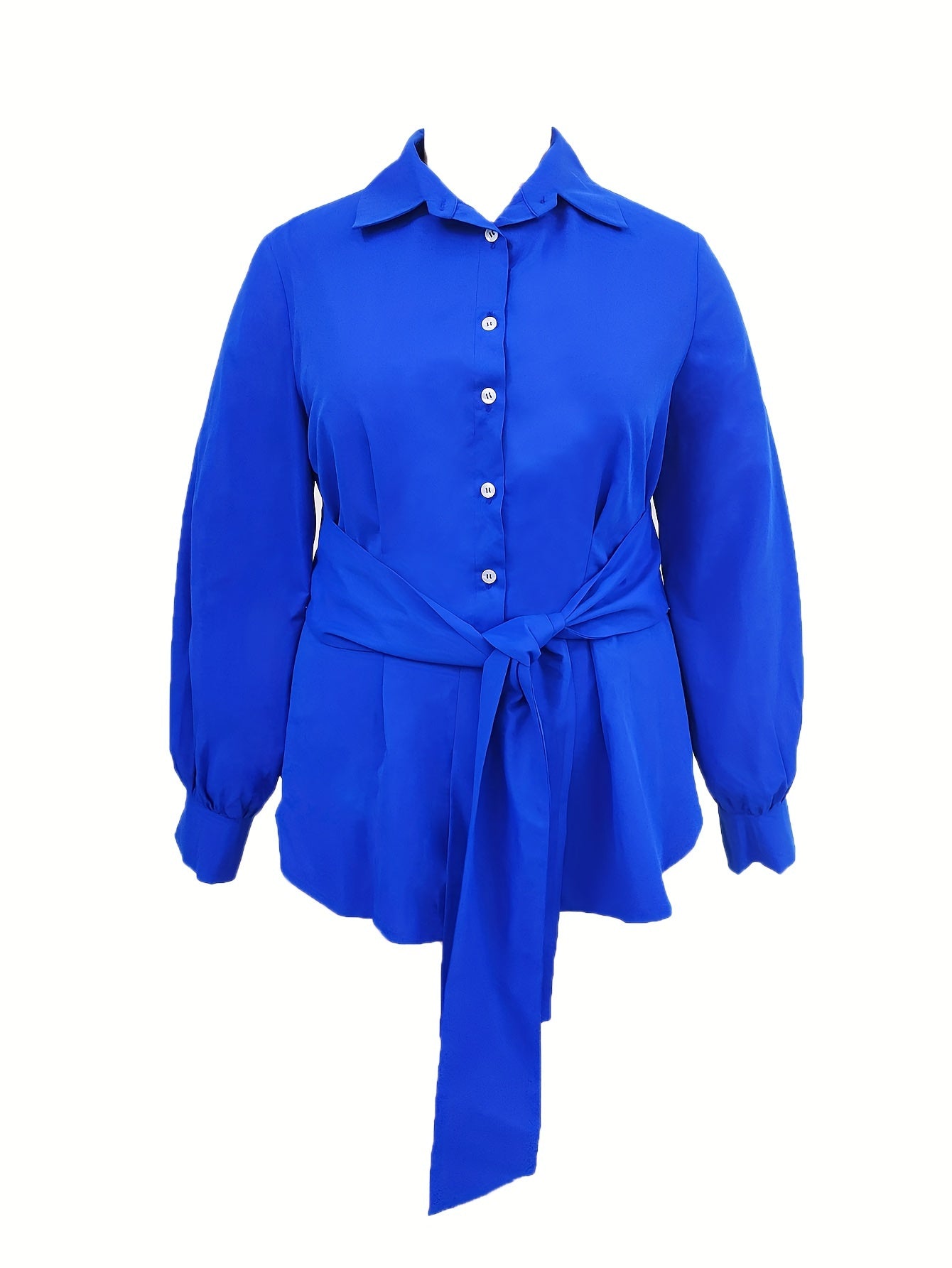 [Plus Size Solid Collar Shirt] Plus Size Solid Collared Shirt, Casual Long Sleeve Button Front Shirt, Women's Plus Size Clothing