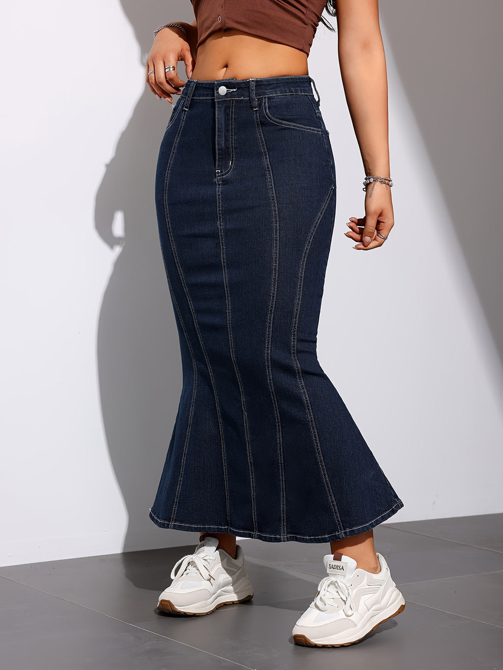 Stunning Women's Mermaid Trumpet Denim Skirt - High-Waist, Stretchy, Long Flared, Casual to Formal, Comfortable, Perfect for Various Occasions - Ideal for Work, Date, Party, or Daily Wear