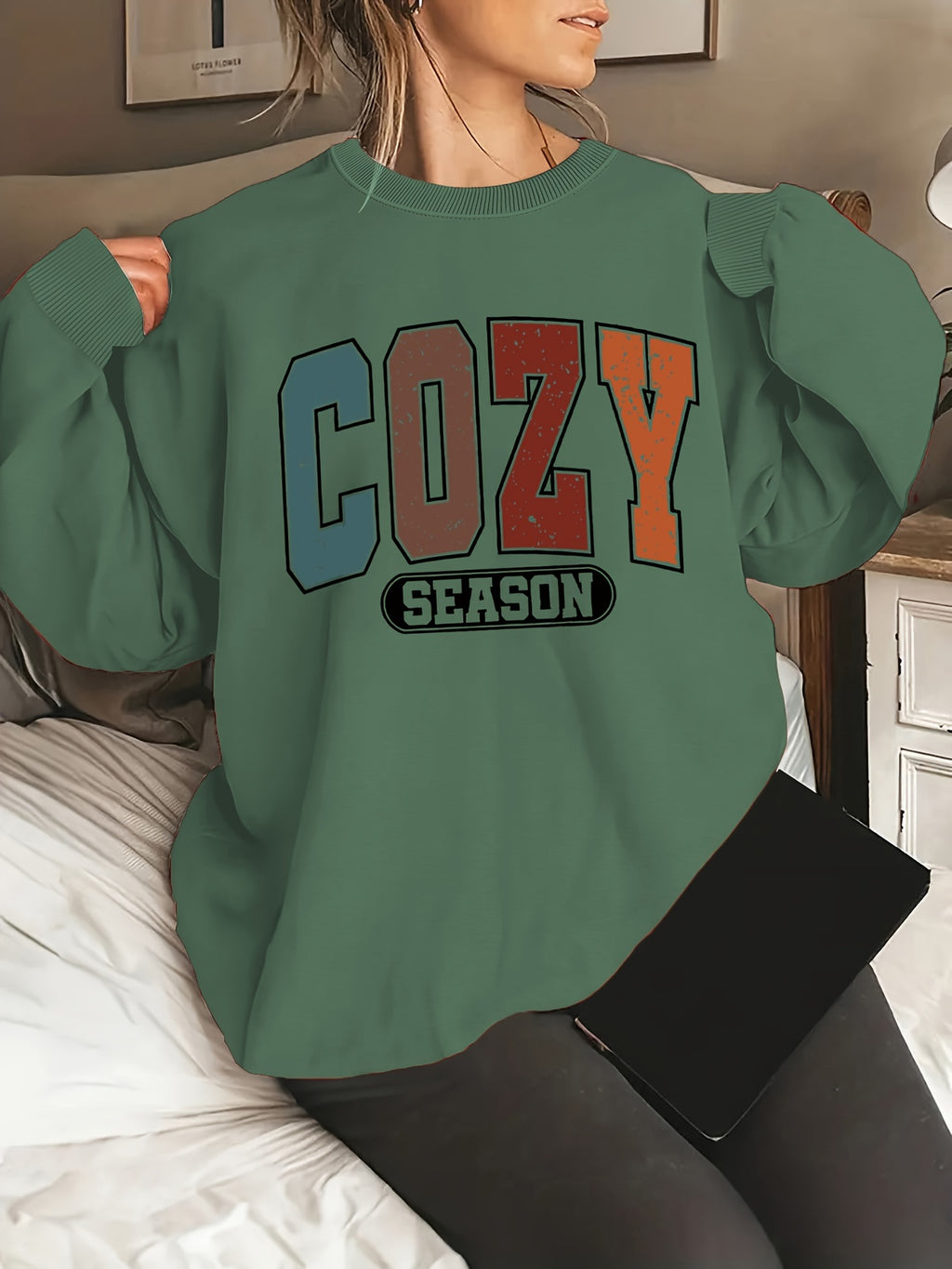 Plus Size Letter Print Sweatshirt, Casual Crew Neck Long Sleeve Pullover Sweatshirt, Women's Plus Size Clothing