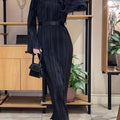 Crew Neck Plain Color Maxi Dress, Elegant Long Sleeve Dress For Spring & Fall, Women's Clothing