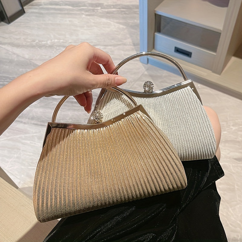 [Evening Clutch Purse] Rhinestone Decor Ruched Evening Bag for Women - Top Ring Clutch Purse Handbags for Wedding Prom Dinner