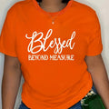 Plus Size Blessed Print T-shirt, Casual Short Sleeve Crew Neck Top For Spring & Summer, Women's Plus Size Clothing