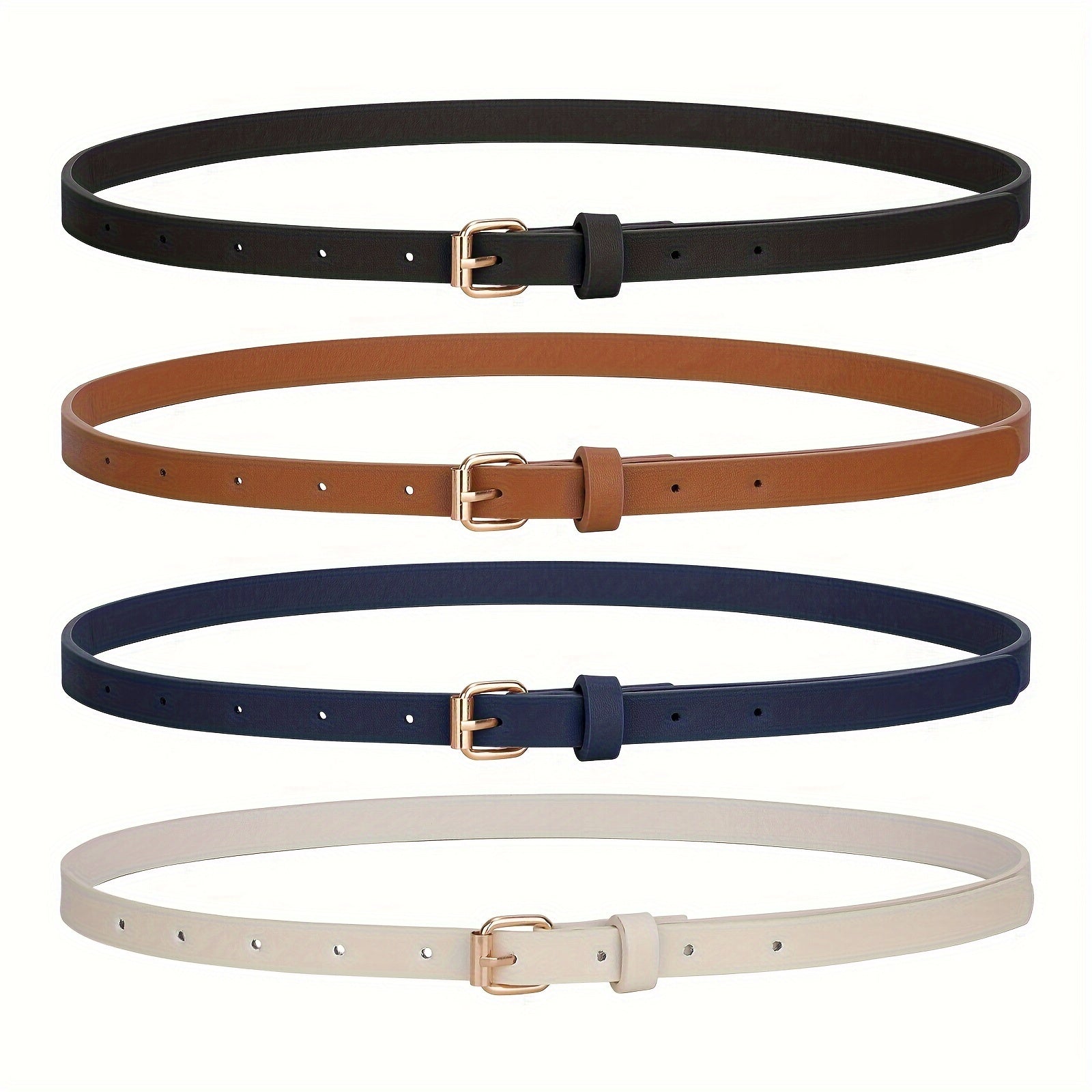 4pcs/set Square Pin Buckle Thin Belts - Simple, Classic, Solid Color Designs for Women's Jeans Pants - Casual, Comfortable, and Adjustable