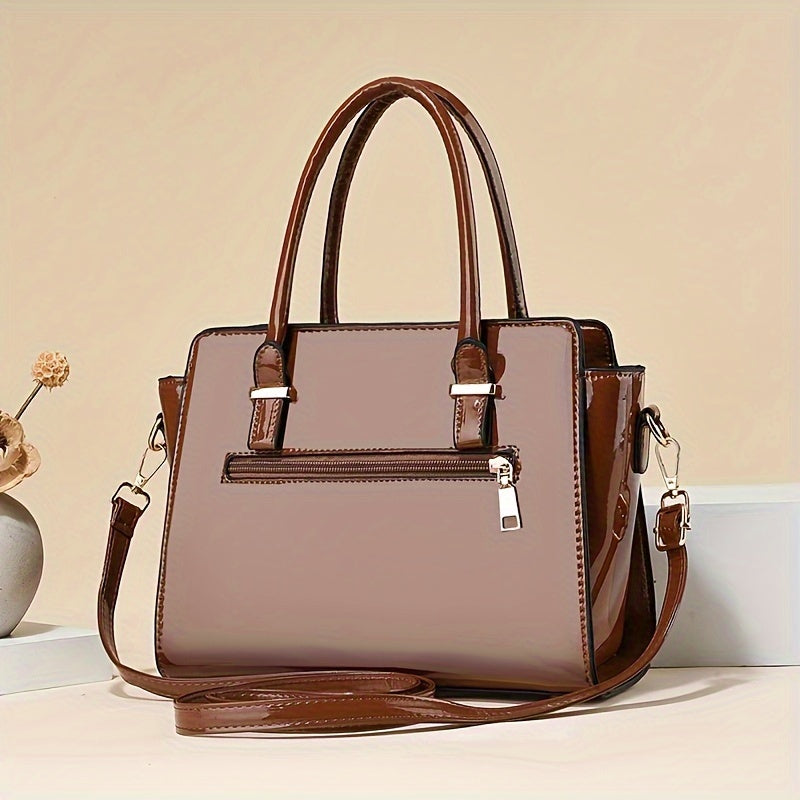 2Pcs Stylish Crocodile Print Womens Bag Set - Fashion Tote & Coin Purse - Solid Colors, Multi-layer Design for Organized Commuting