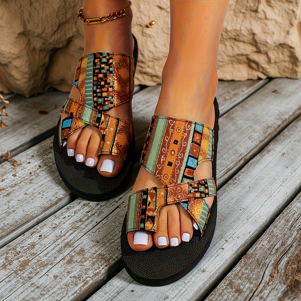 Women's Bohemian - Turquoise/Orange/Brown/Beige/Black/Golden Multi-Color Strap djustable Crossover Strap with Cushioned PU Insole & Non-Slip Rubber Sole - Breathable Open-Toe Summer Beach Slippers for Casual, Festival & Boho
