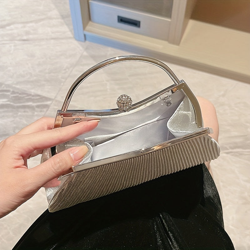 [Evening Clutch Purse] Rhinestone Decor Ruched Evening Bag for Women - Top Ring Clutch Purse Handbags for Wedding Prom Dinner