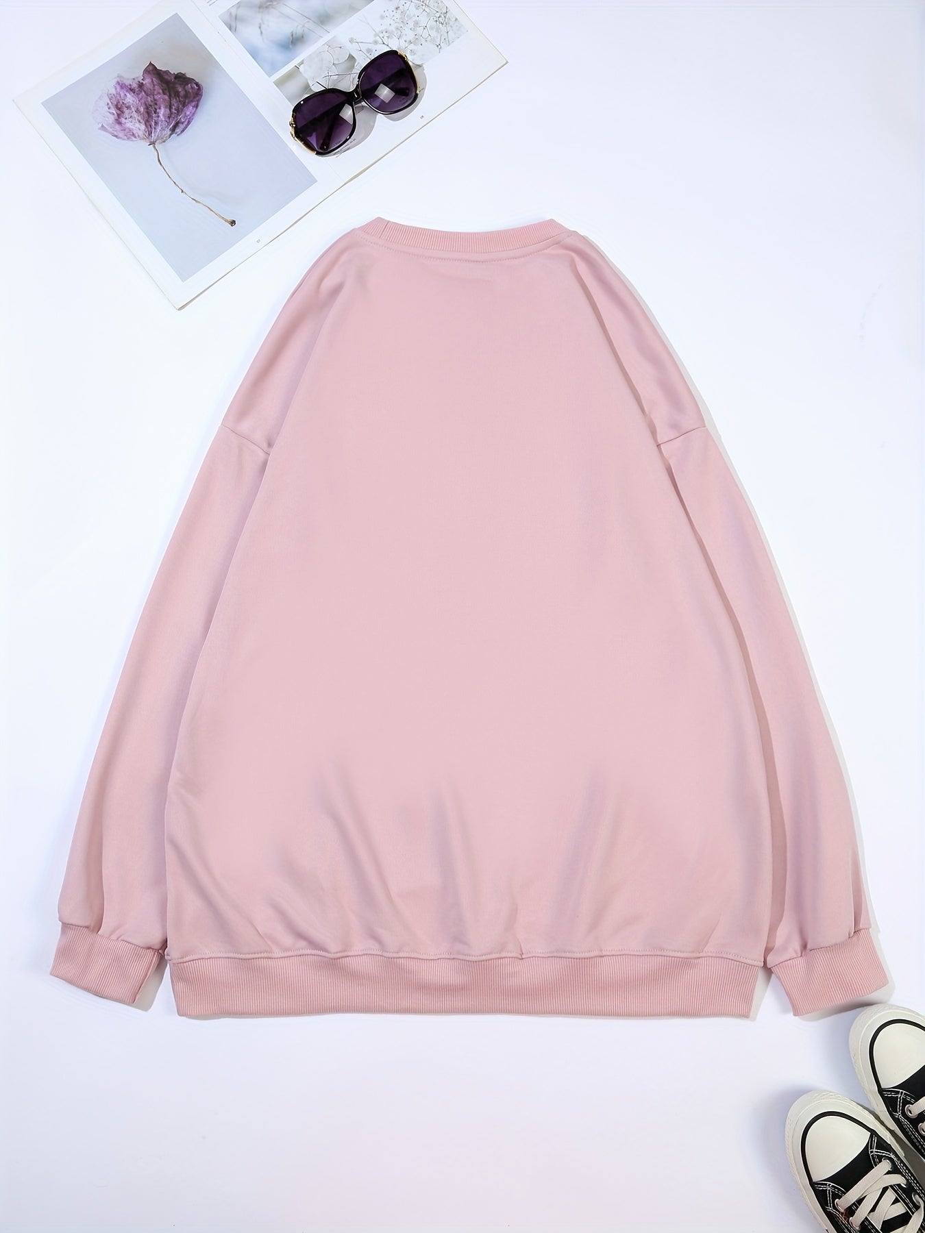 Plus Size Letter Print Sweatshirt, Crew Neck Casual Sweatshirt For Fall & Spring, Women's Plus Size Clothing