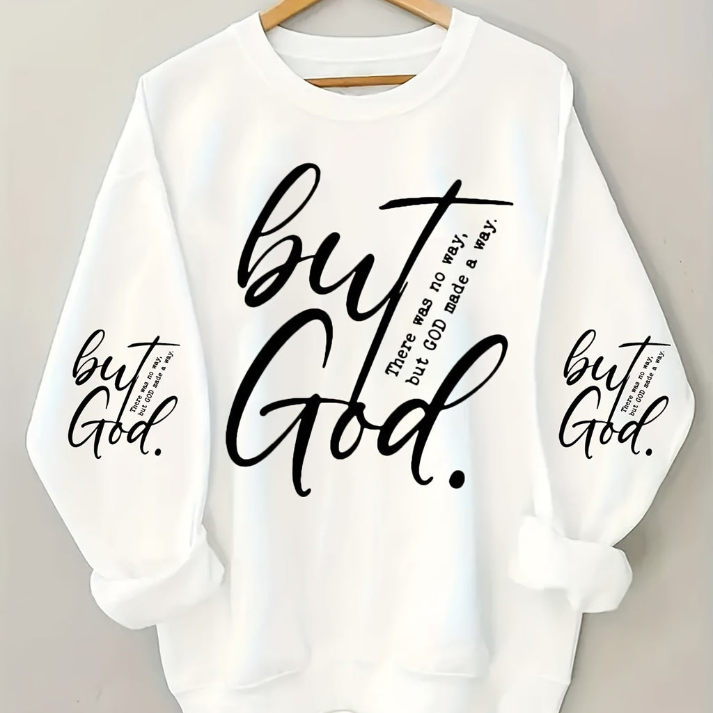 Cozy Plus Size Letter Print Crew Neck Pullover Sweatshirt - Women's Plus Size Clothing for Fall & Winter - Soft, Long Sleeve, Casual, Comfortable, and Stylish