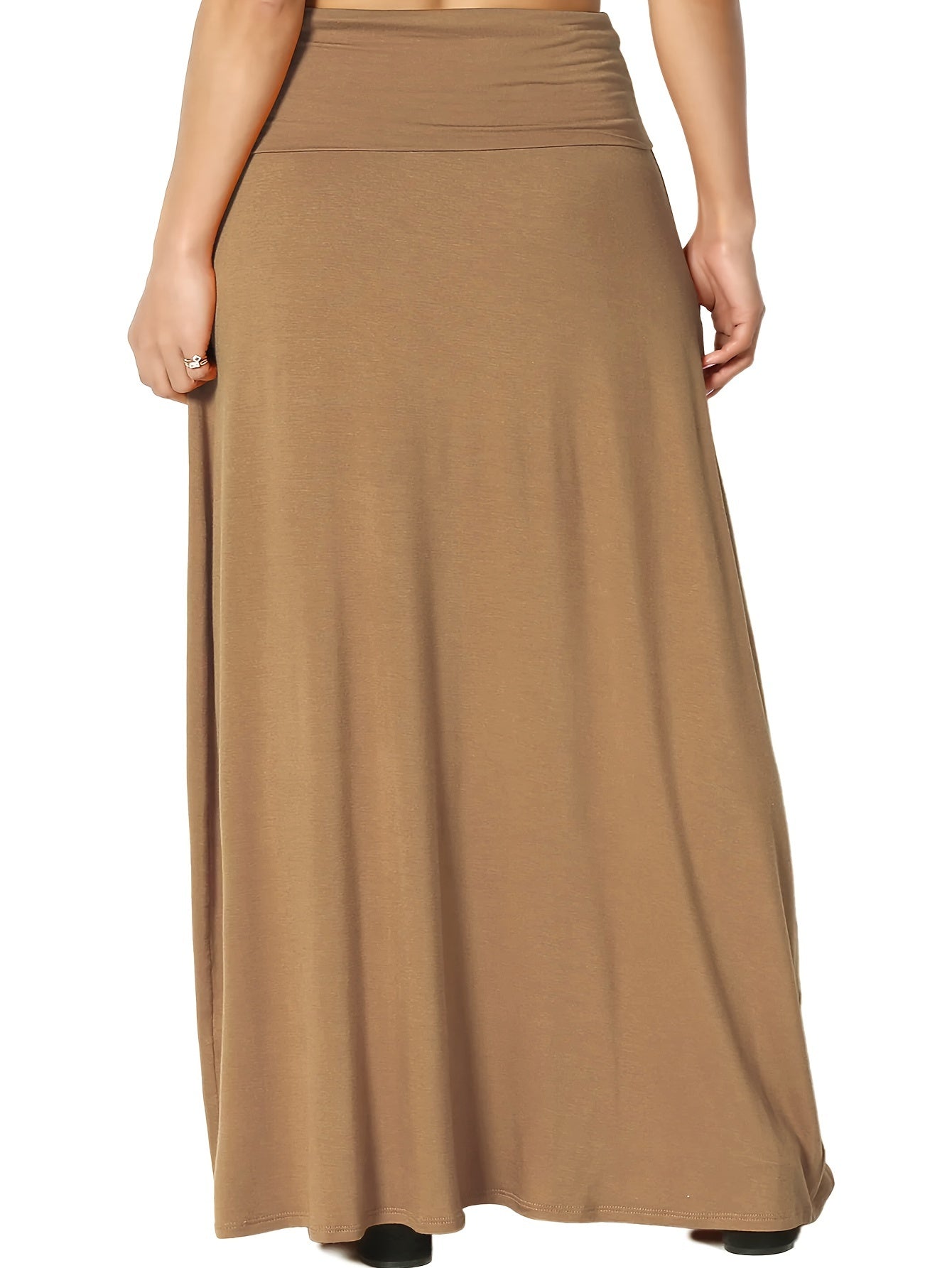 Plus Size Solid Elastic Waist Skirt, Casual Skirt For Spring & Summer, Women's Plus Size Clothing