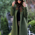 Plus Size Solid Color Hooded Cardigan, Casual Long Sleeve Mid Length Buttons Sweater, Women's Plus Size Clothing