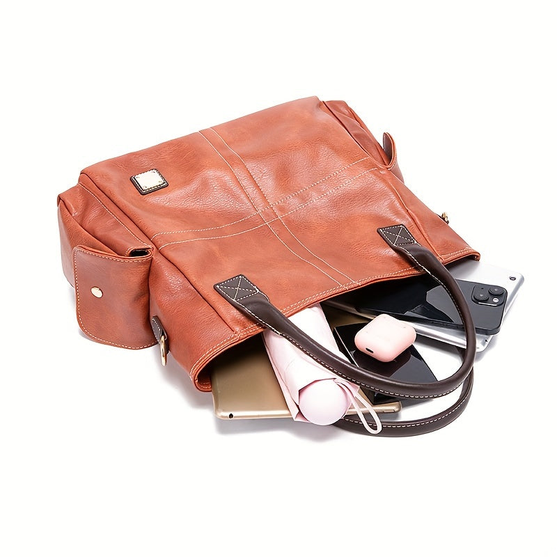 Large Capacity Retro Satchel Purse - Spacious Tote & Crossbody Bag with Durable Fashion PU Leather - Timeless Style for On-the-Go