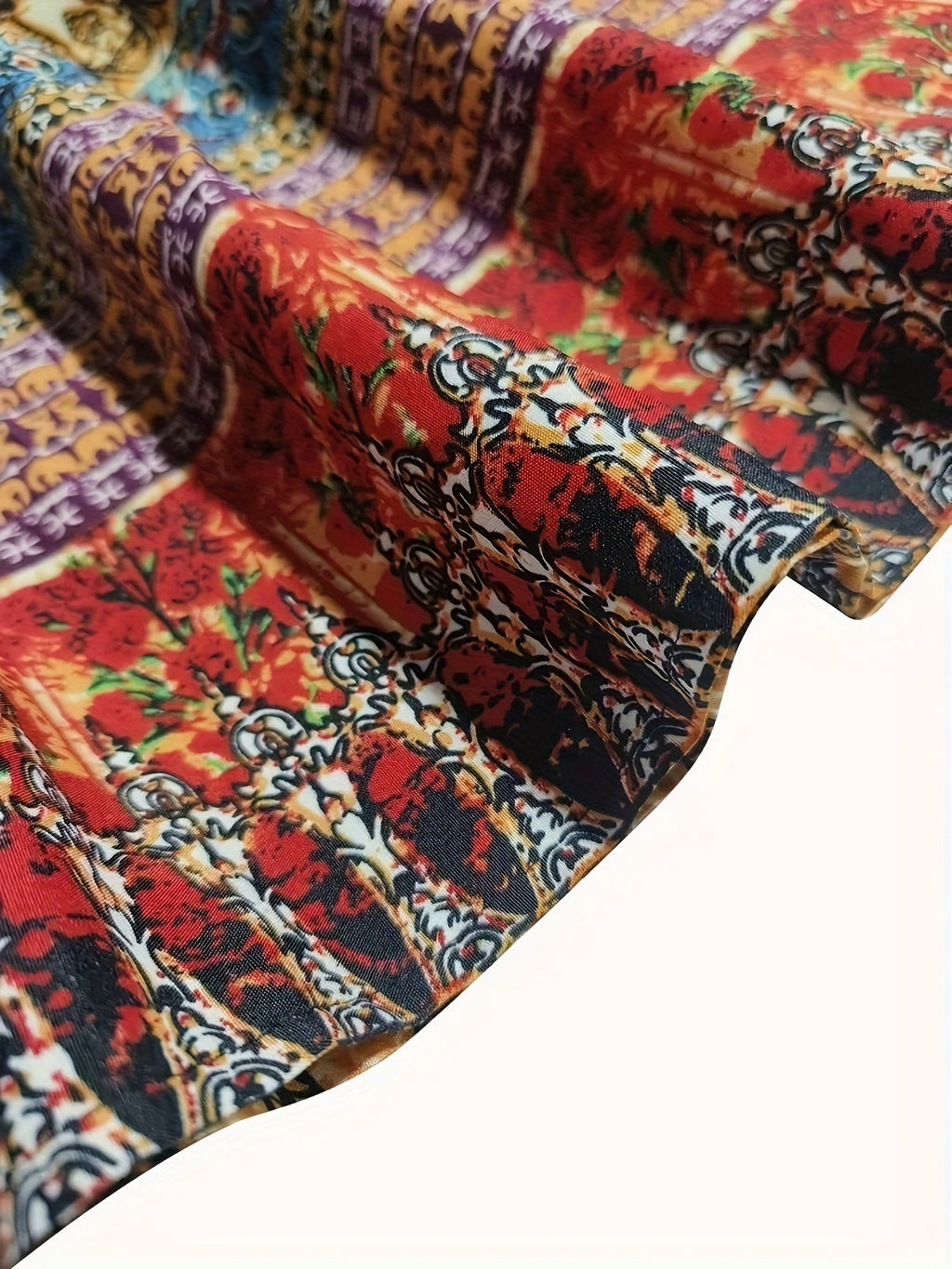 Plus Size Floral Print Skirt, Casual Elastic Waist Skirt For Spring & Summer, Women's Plus Size Clothing