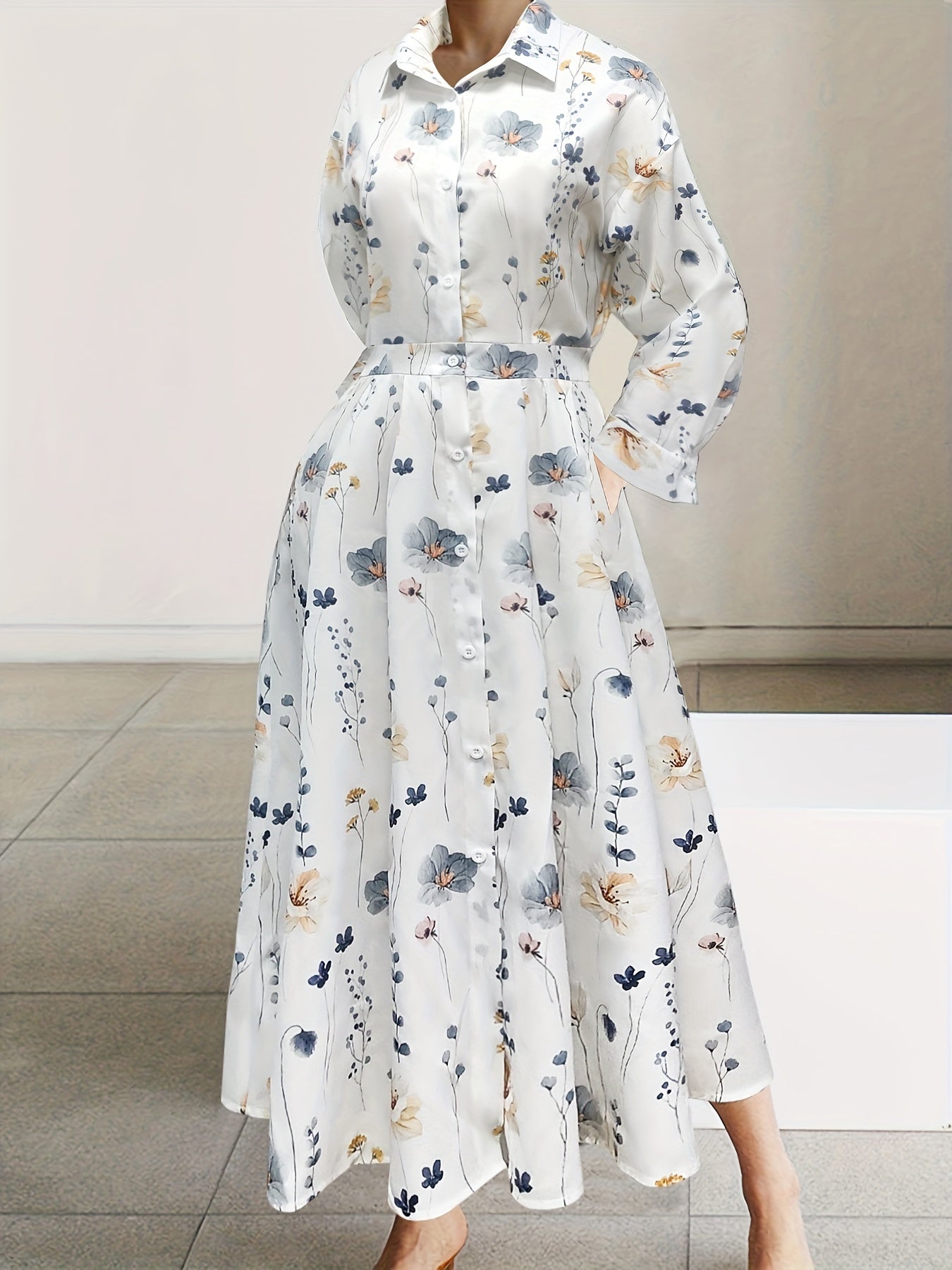 Leopard Print Maxi Dress, Casual Button Front Long Sleeve Dress, Women's Clothing
