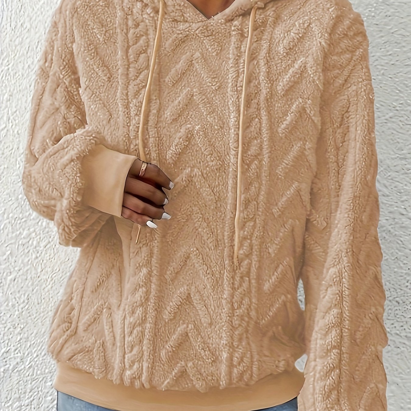 Plus Size Solid Fuzzy Hooded Sweatshirt, Casual Long Sleeve Pullover Sweatshirt, Women's Plus Size Clothing