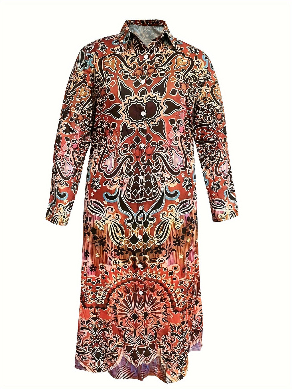 Plus Size Floral Print Shirt, Casual Long Sleeve Button Front Shirt, Women's Plus Size Clothing