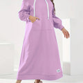 Plus Size Solid Hooded Dress - Soft, Cozy, Long Sleeve with Drawstring Kangaroo Pocket - Casual Maxi Dress for Fall & Winter, Women's Comfortable Plus Size Clothing for Everyday Wear