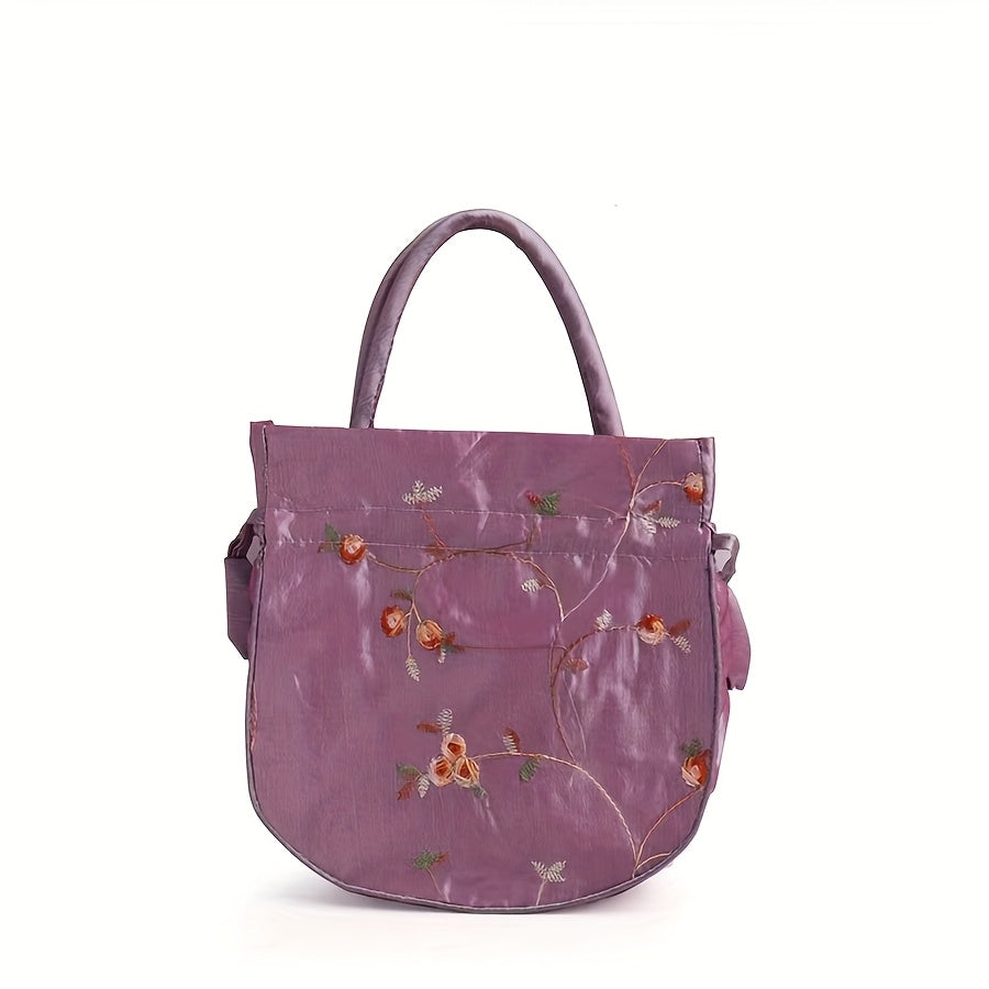 1pc Elegant Floral Clutch for Wo/Chic Drawstring Bucket Bag/Polyester Lining/Perfect for Coins & Phone/White & Pink/Cute Purse