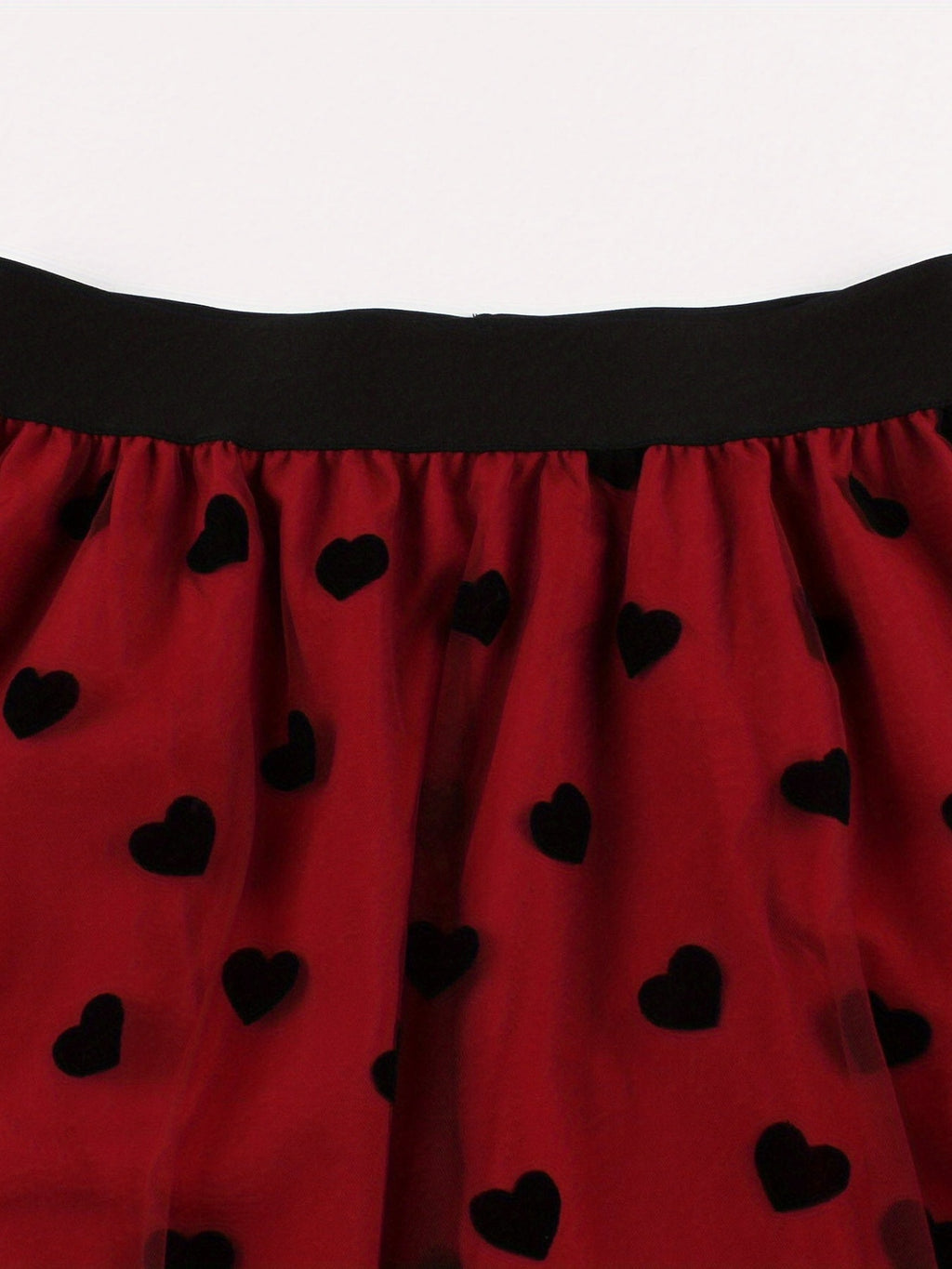 Cross-Border Vintage Midi Skirt, Puffy High-Waisted Skirt with Heart-Shaped Tulle, Printed Half Skirt 3295