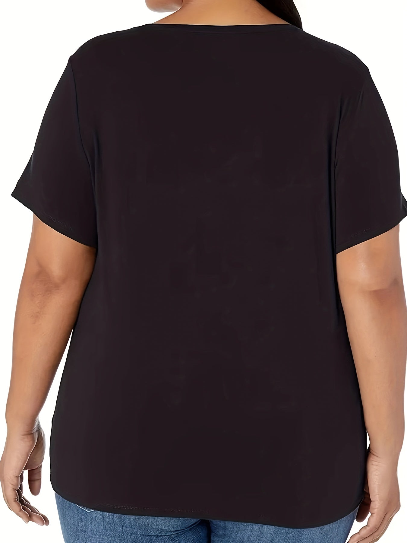 Plus Size Cross & Letter Print T-Shirt, Casual Short Sleeve Top For Spring & Summer, Women's Plus Size Clothing