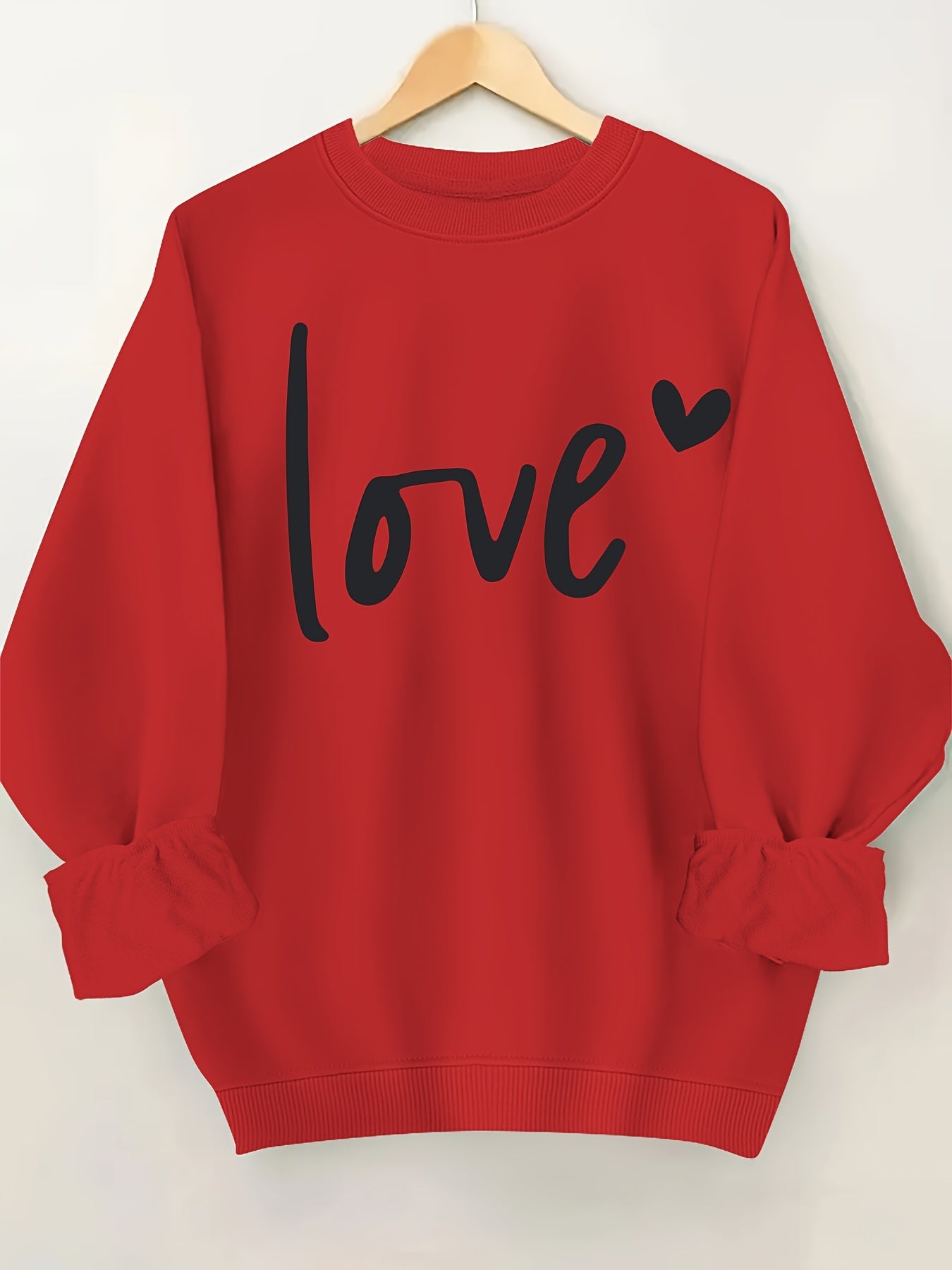 Plus Size Letter Print Sweatshirt, Crew Neck Casual Sweatshirt For Fall & Spring, Women's Plus Size Clothing