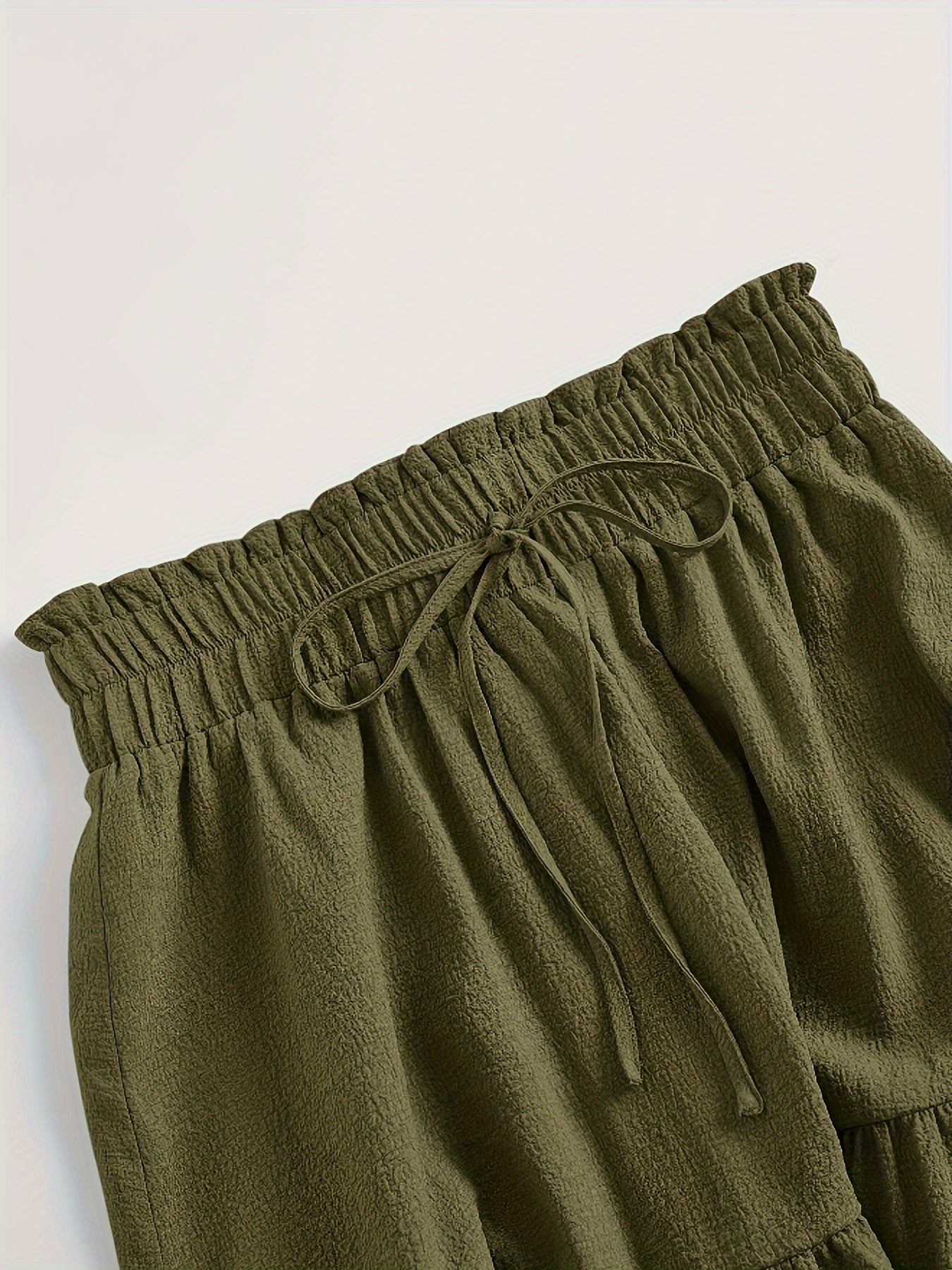 Plus Size Solid Tiered Skirt, Casual Drawstring Elastic Waist Midi Skirt, Women's Plus Size Clothing