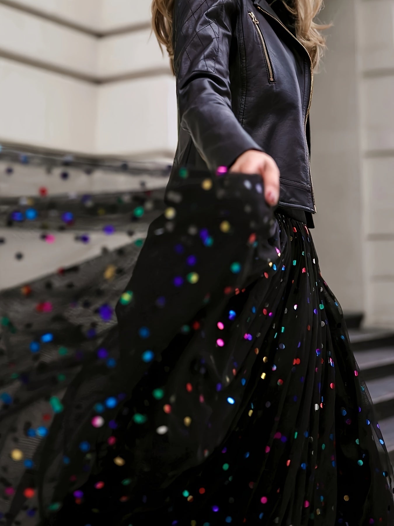 Plus Size Sequin Decor Mesh Skirt, Casual High Waist Pleated Midi Skirt, Women's Plus Size Clothing