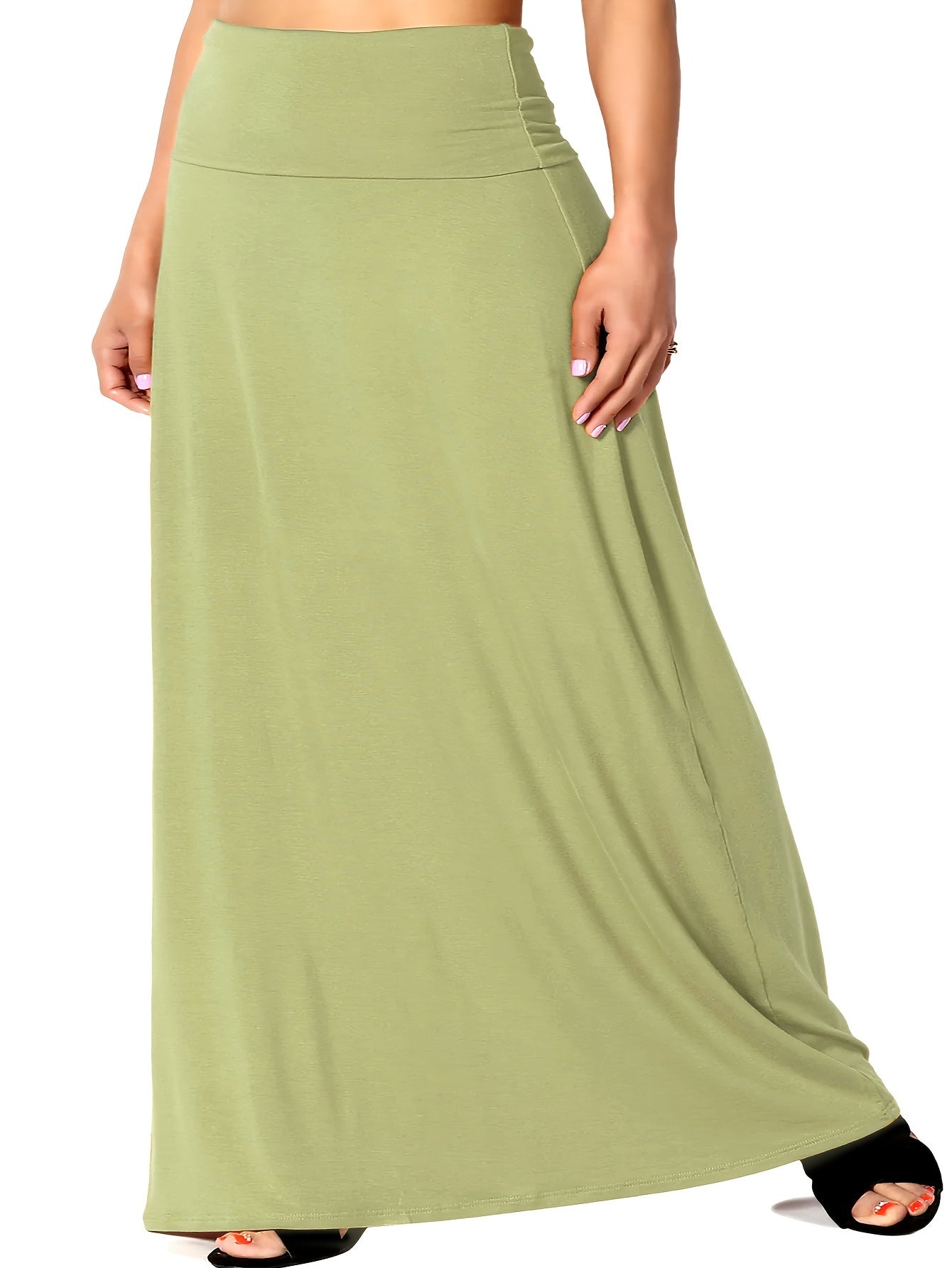 Plus Size Solid Elastic Waist Skirt, Casual Skirt For Spring & Summer, Women's Plus Size Clothing
