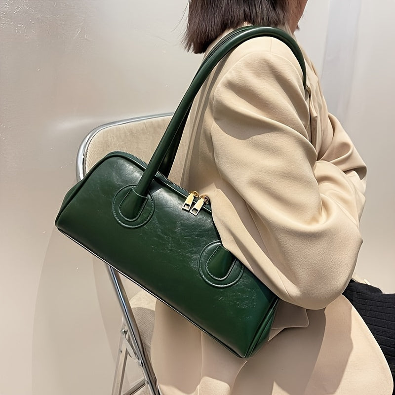 Timeless Retro Shoulder Bag - Vintage Solid Color, Chic Underarm Design, Womens Fashion Handbag & Elegant Baguette Purse for Everyday Stylish Storage