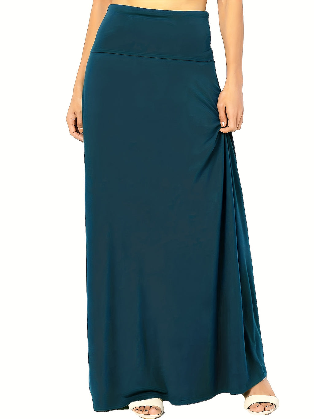 Plus Size Solid Elastic Waist Skirt, Casual Skirt For Spring & Summer, Women's Plus Size Clothing