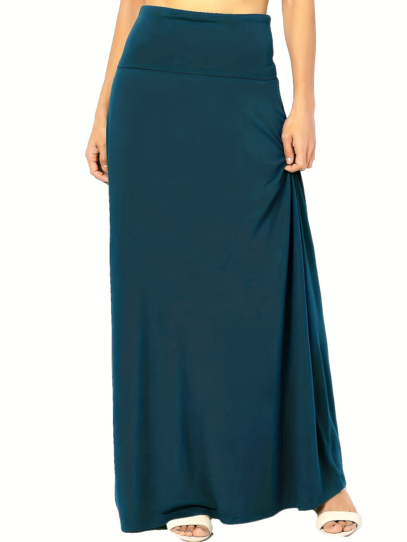 Plus Size Solid Elastic Waist Skirt, Casual Skirt For Spring & Summer, Women's Plus Size Clothing