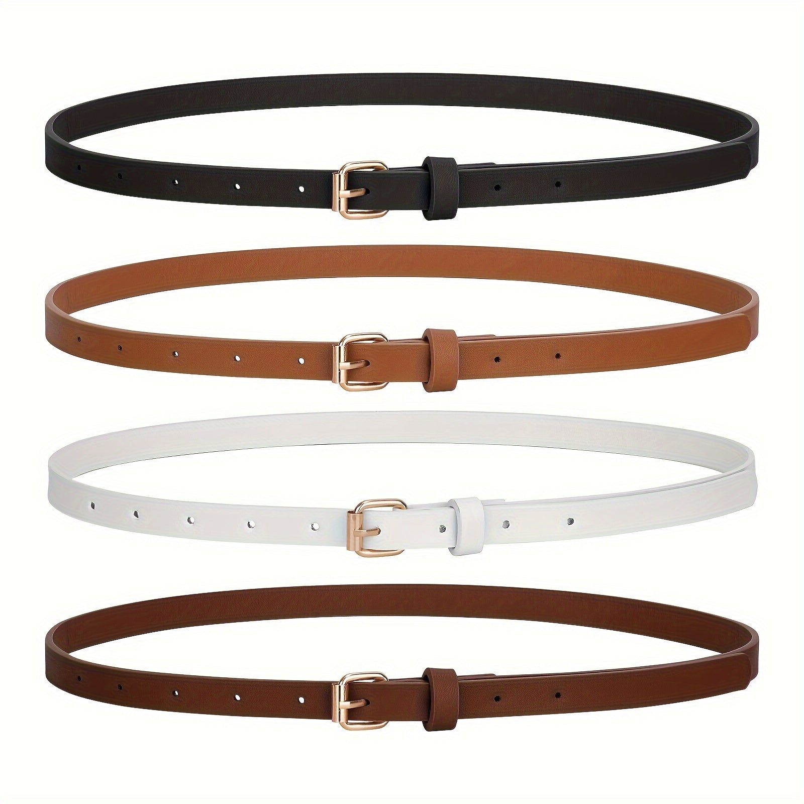 4pcs/set Square Pin Buckle Thin Belts - Simple, Classic, Solid Color Designs for Women's Jeans Pants - Casual, Comfortable, and Adjustable