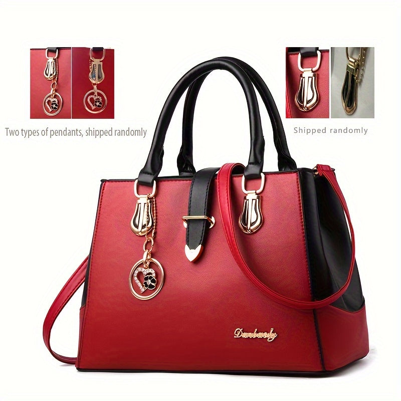 Fashionable Womens Letter Detail Shoulder Bag - Comfortable Double Handle, Spacious Purse for Work & Daily Use - Timeless Elegant Style