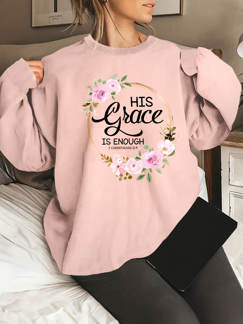 Plus Size Graphic Print Sweatshirt, Crew Neck Casual Sweatshirt For Fall & Spring, Women's Plus Size Clothing