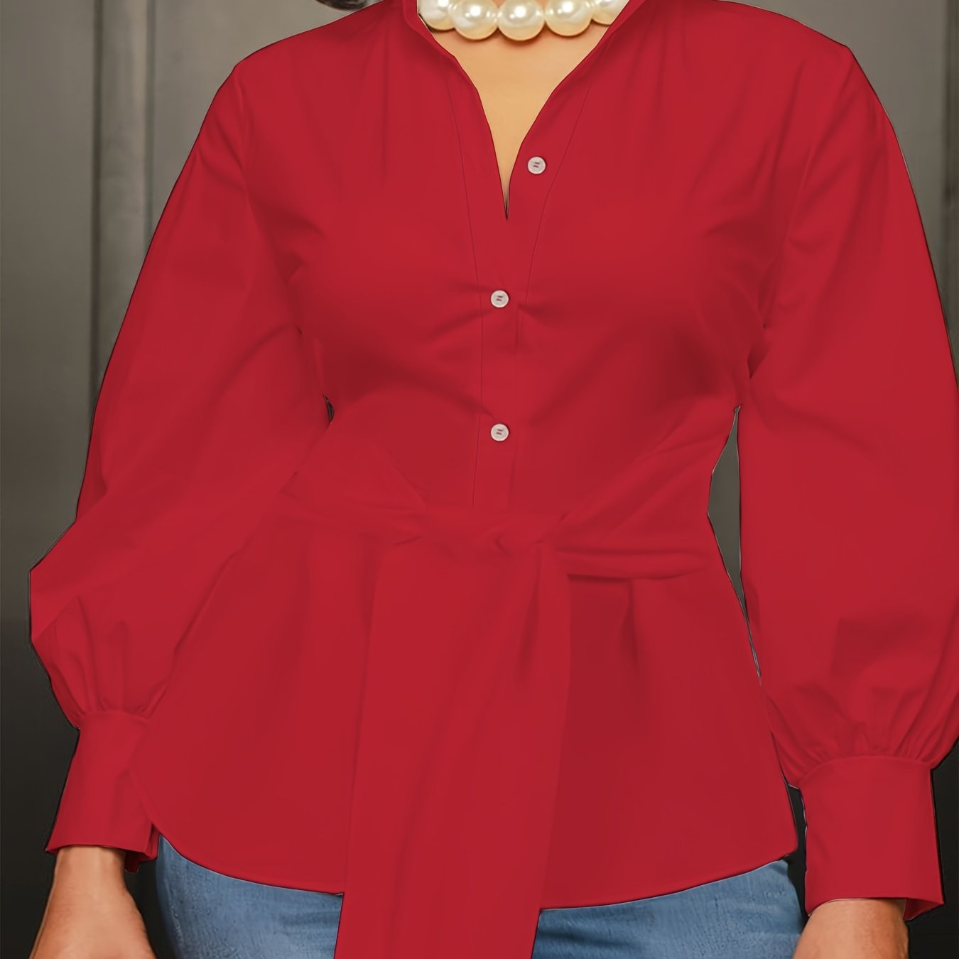 [Plus Size Solid Collar Shirt] Plus Size Solid Collared Shirt, Casual Long Sleeve Button Front Shirt, Women's Plus Size Clothing