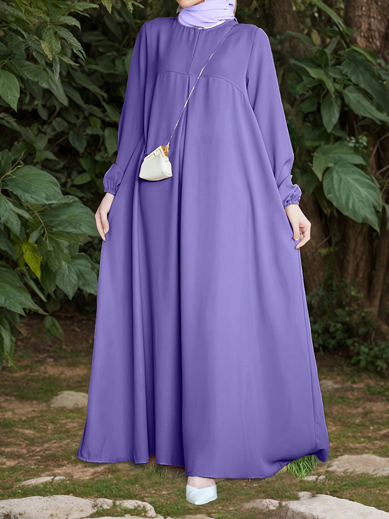 Long Sleeve Elegant Solid Color Maxi Dress for Spring & Fall, Simple Modest Women's Clothing